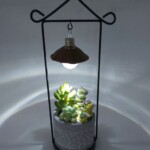 涼しげな鉢に可愛い多肉が植えられた商品。暗くなったら上の照明でライトアップ!