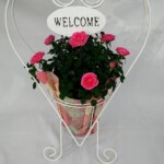 ハートのアイアンの中にミニバラが入った可愛らしいバスケットです。