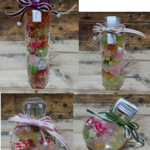 春を象徴する桜の造花入りのハーバリウムのアソートです。ビンの種類いろいろ。