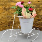 アンティーク調の三輪車にミニバラが運ばれているような商品です。